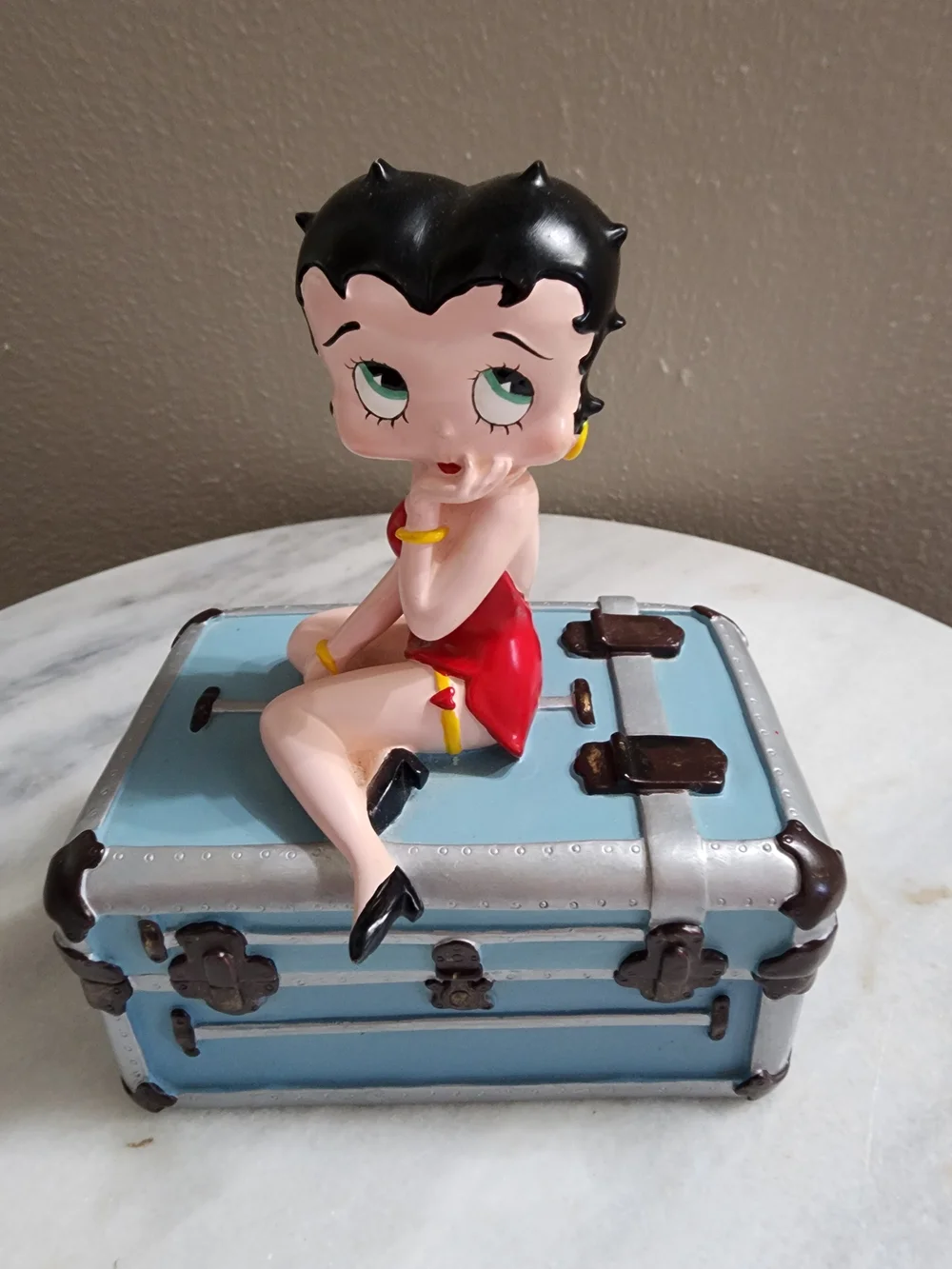 Betty Boop Figurine on Blue Trunk Trinket Box